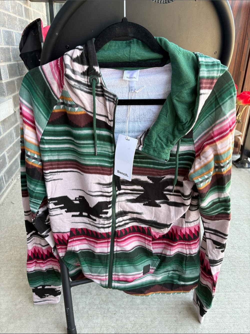 Bench Green, Pink & Brown Aztec-Pattern Zip Hoodie